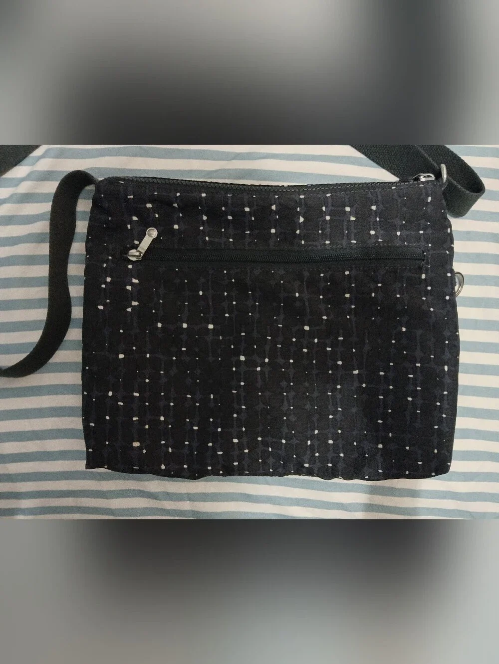 Kipling Dark Gray Crossbody Bag with White Polka Dots. Medium Sized.